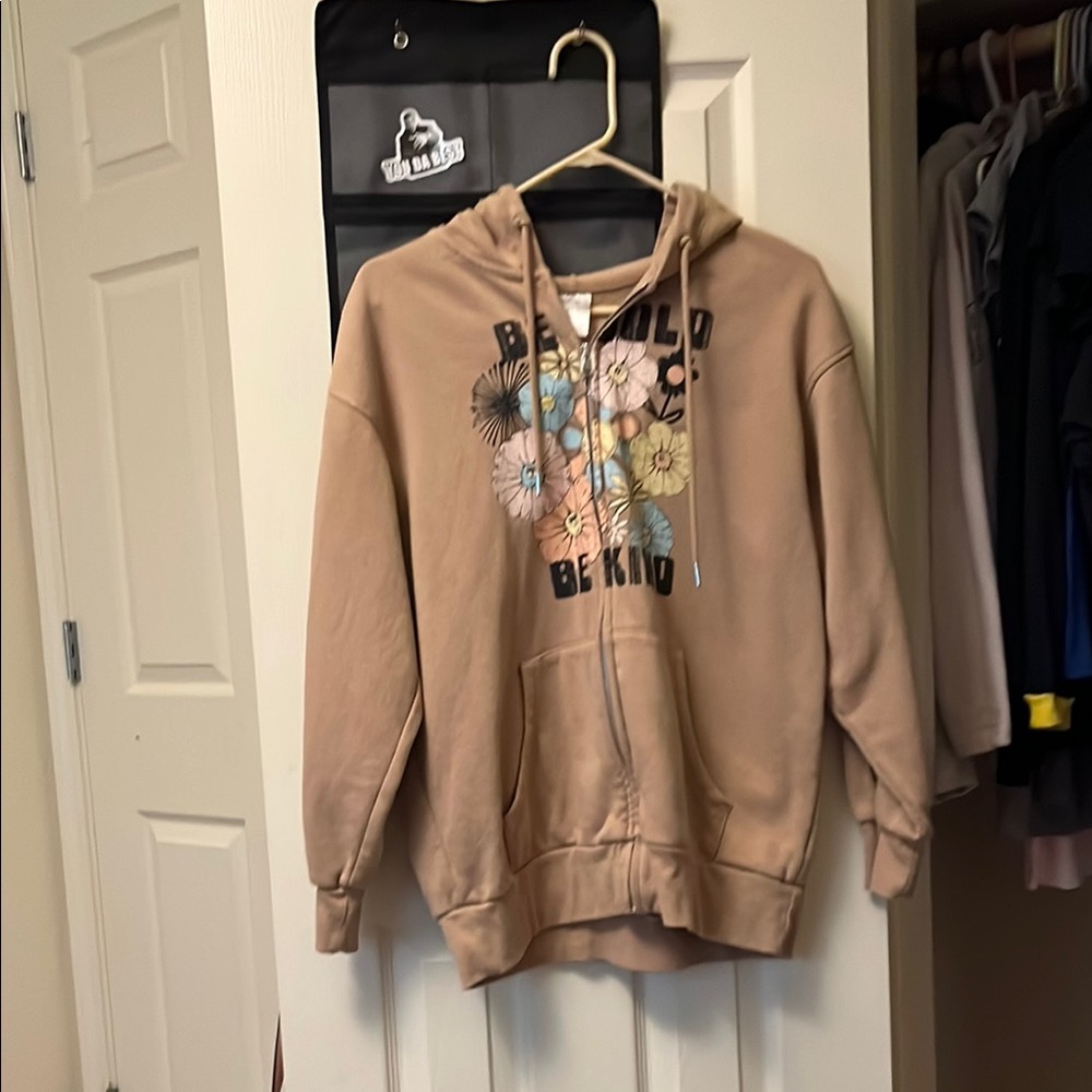 Tan Hoodie with Floral Graphic